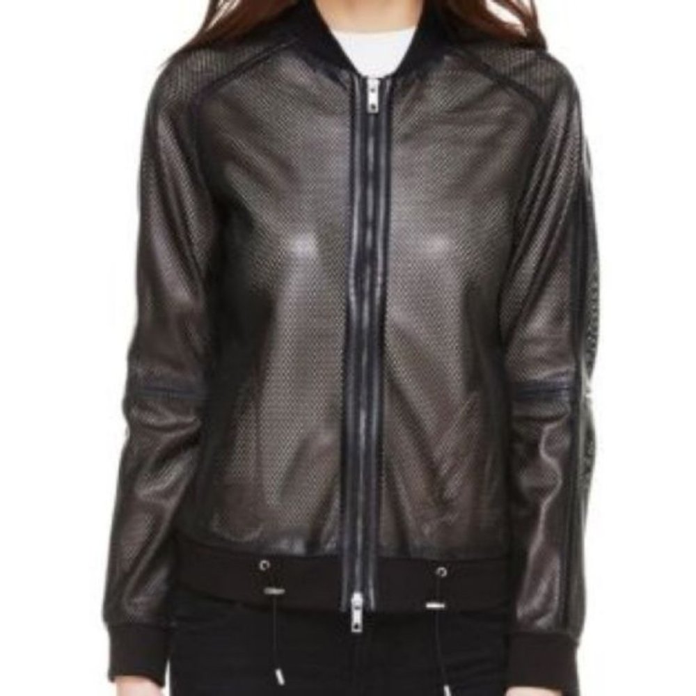 Sosken  Cara Perforated Faux Leather Bomber Jacket Sz 2